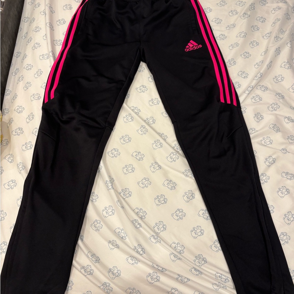 Adidas Kids Black Joggers with Pink Accents